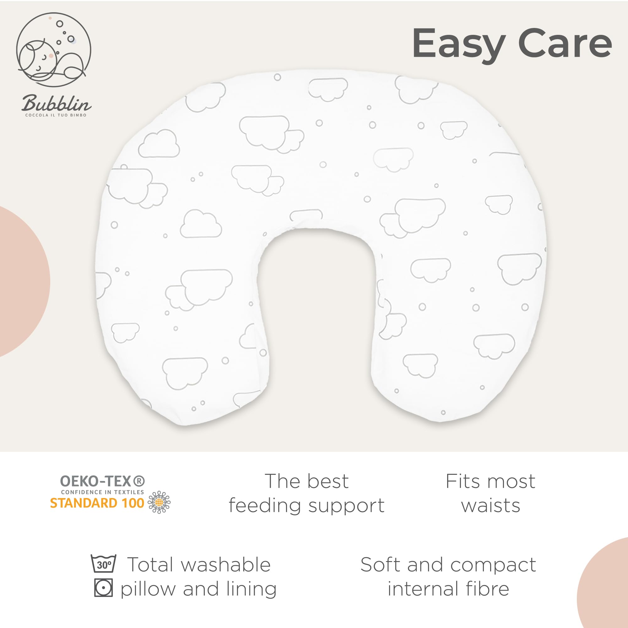 Housse de Coussin pour Allaitement 100% Coton avec Fermeture Discrète (Housse de Coussin pour Allaitement, Étoile) (Housse de Coussin pour Allaitement, Nuage)