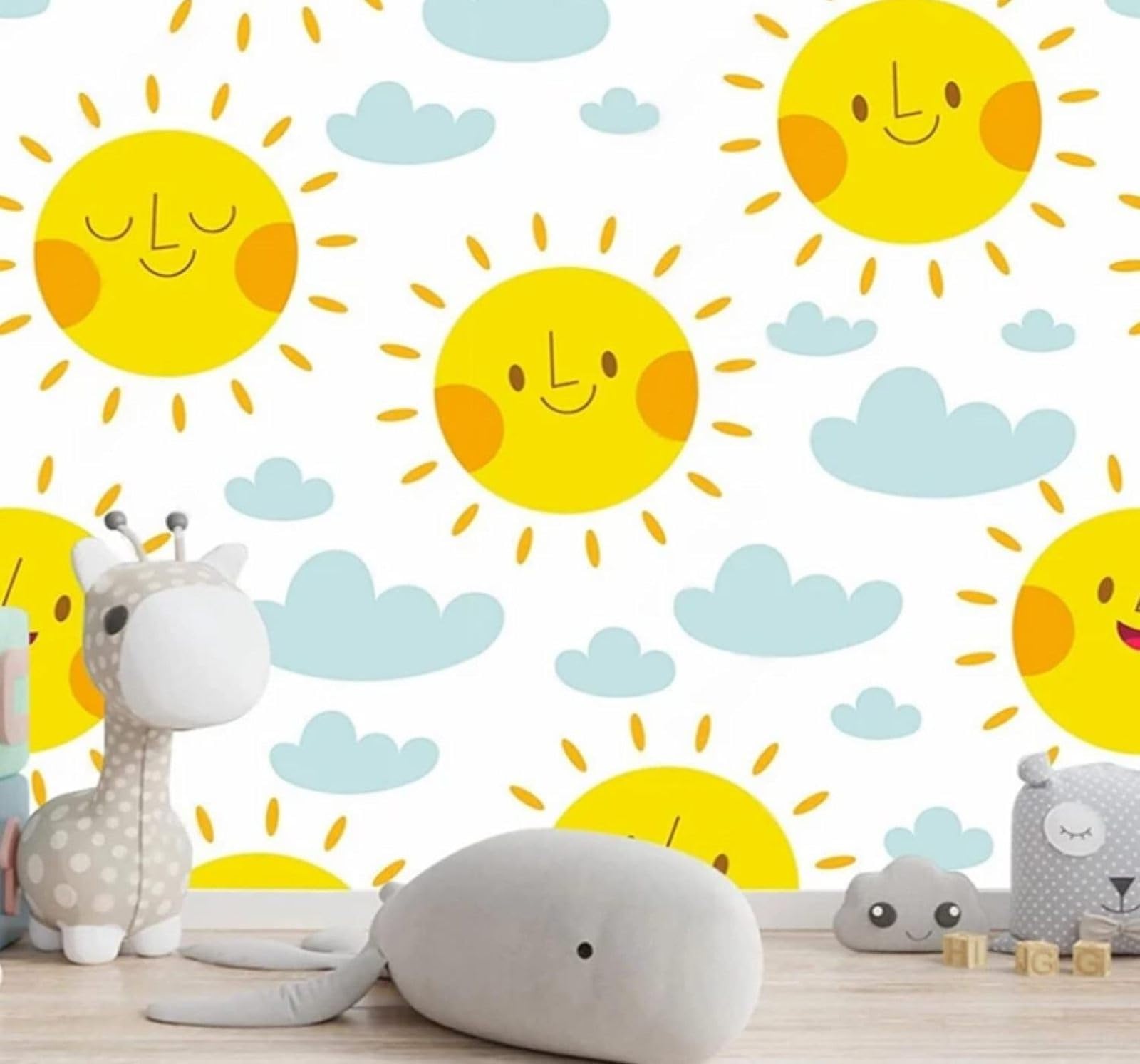Xlming 350Cm×256Cm(B×H) Hand Drawn Cartoon Clouds Sun Starry Sky 3D Wallpaper Luxury Silk Study Dining Feature Sofa Grey Bedroom Living Room Tv Decorative Wall-350Cm×256Cm