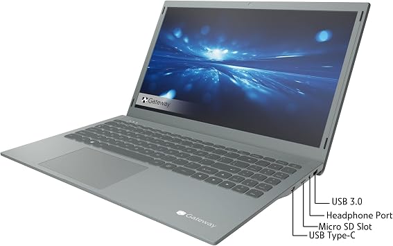 2021 Gateway 15.6 FHD Ultra Slim Notebook, Intel Pentium Silver Quad Core, 4GB RAM, 128GB Storage, Tuned by THX Audio, 1.0MP Webcam, HDMI, Windows 10 S, Microsoft 365 Personal 1-Year, Black