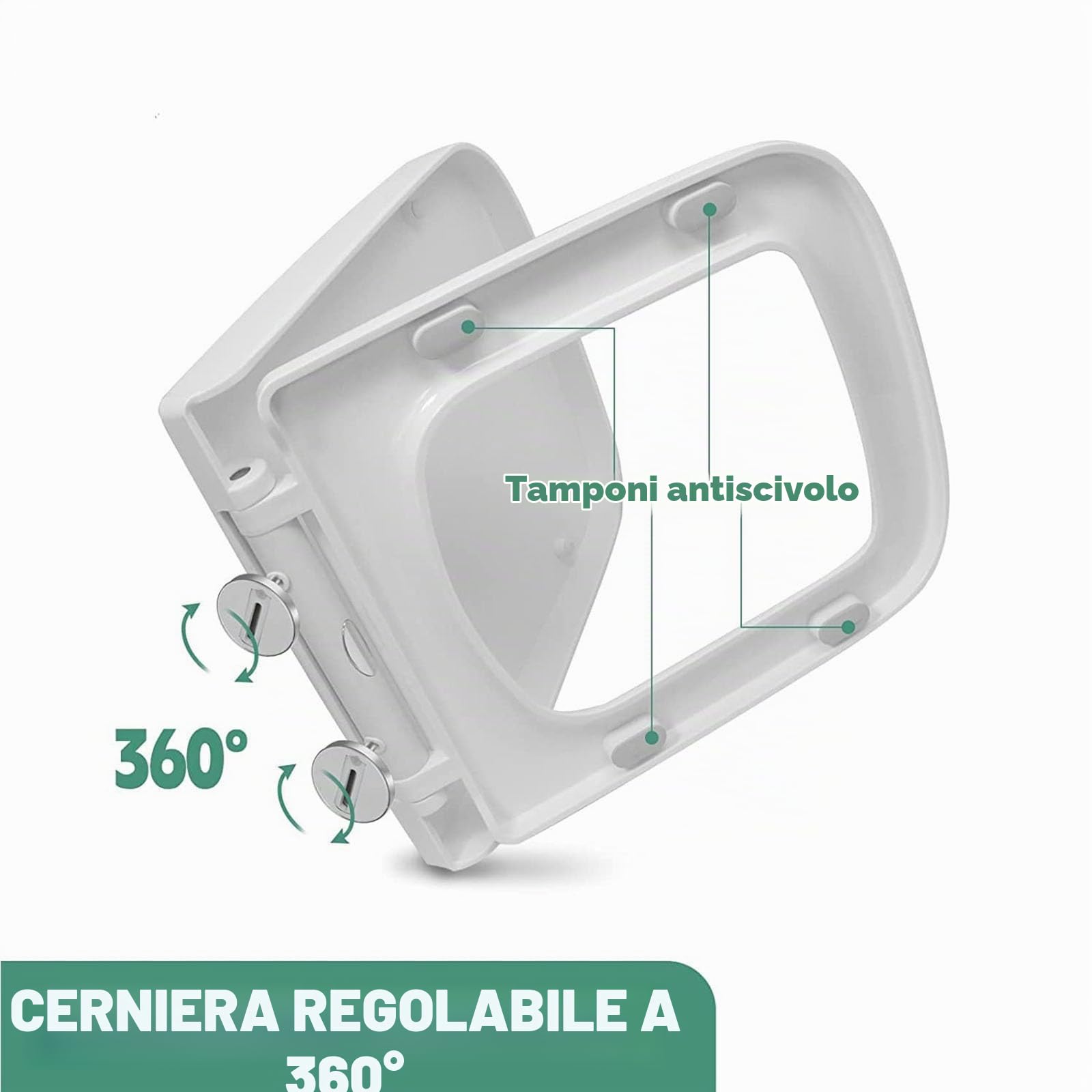 Copriwater Universali, 47x36cm Tavoletta WC Quadrato Bianco in PP, Sedile WC Chiusura Ammortizzata con Sgancio Rapido a un Pulsante per Facile da Montare e Pulire