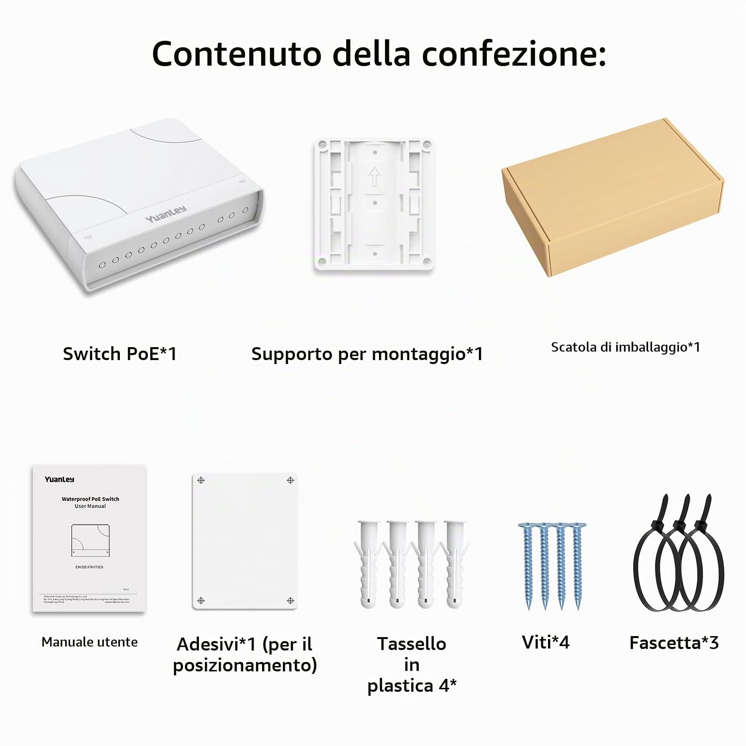 YuanLey Switch PoE a 8 Porte Gigabit Ethernet Impermeabile per Esterni Switch di Rete non Gestito 1000Mbps, Alimentazione Integrata da 120 W, Supporto IEEE802.3af/at e Plug & Play