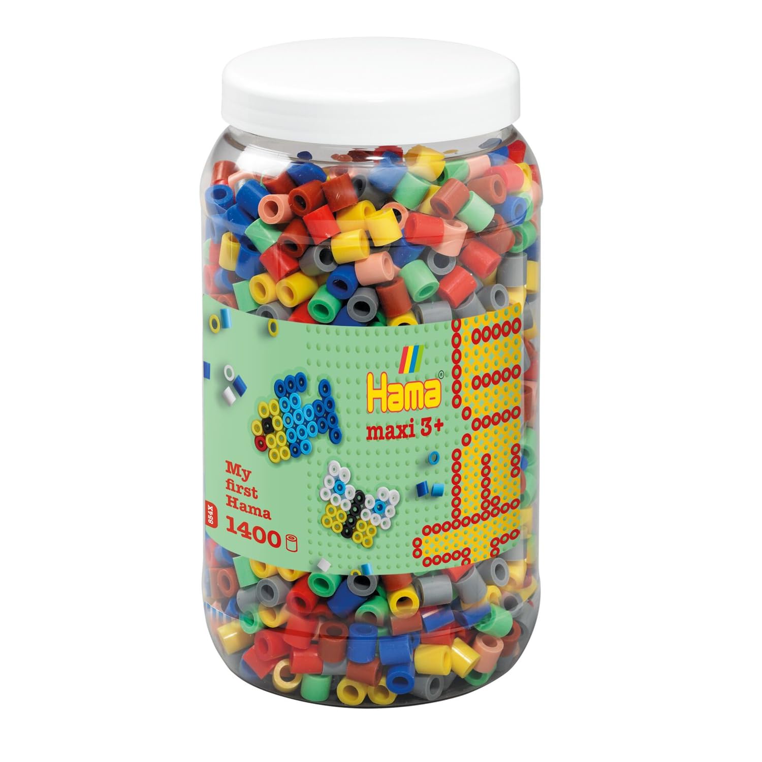 Hama Perlen 8543 Bügelperlen Dose mit ca. 1.400 bunten Maxi Bastelperlen mit Durchmesser 10 mm im Volltonmix 2, kreativer Bastelspaß für Groß und Klein