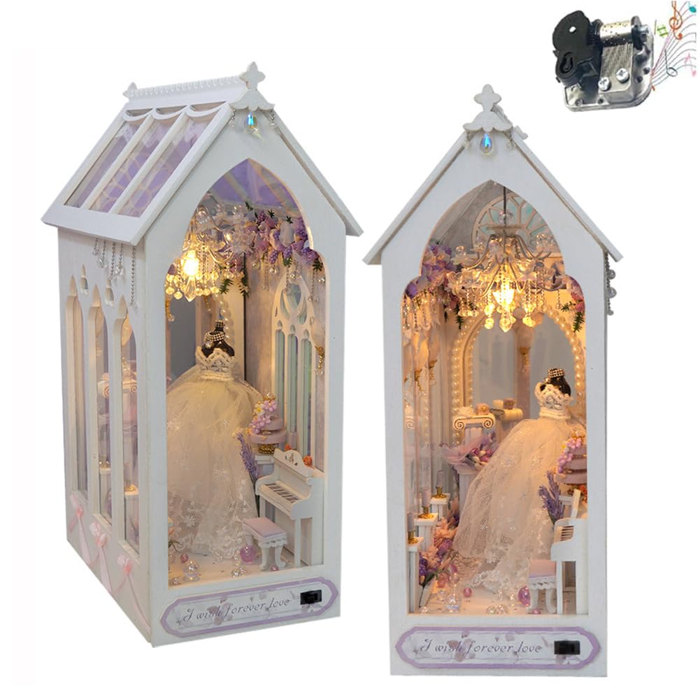 Bastelset Buch Nook, Basteln, Booknook Micro House Building Kit mit LED-Licht, 3D Puzzle aus Holz, schmal, Buchregal, Dekoration, für Erwachsene und Jugendliche, Mini-Spielzeug-Set