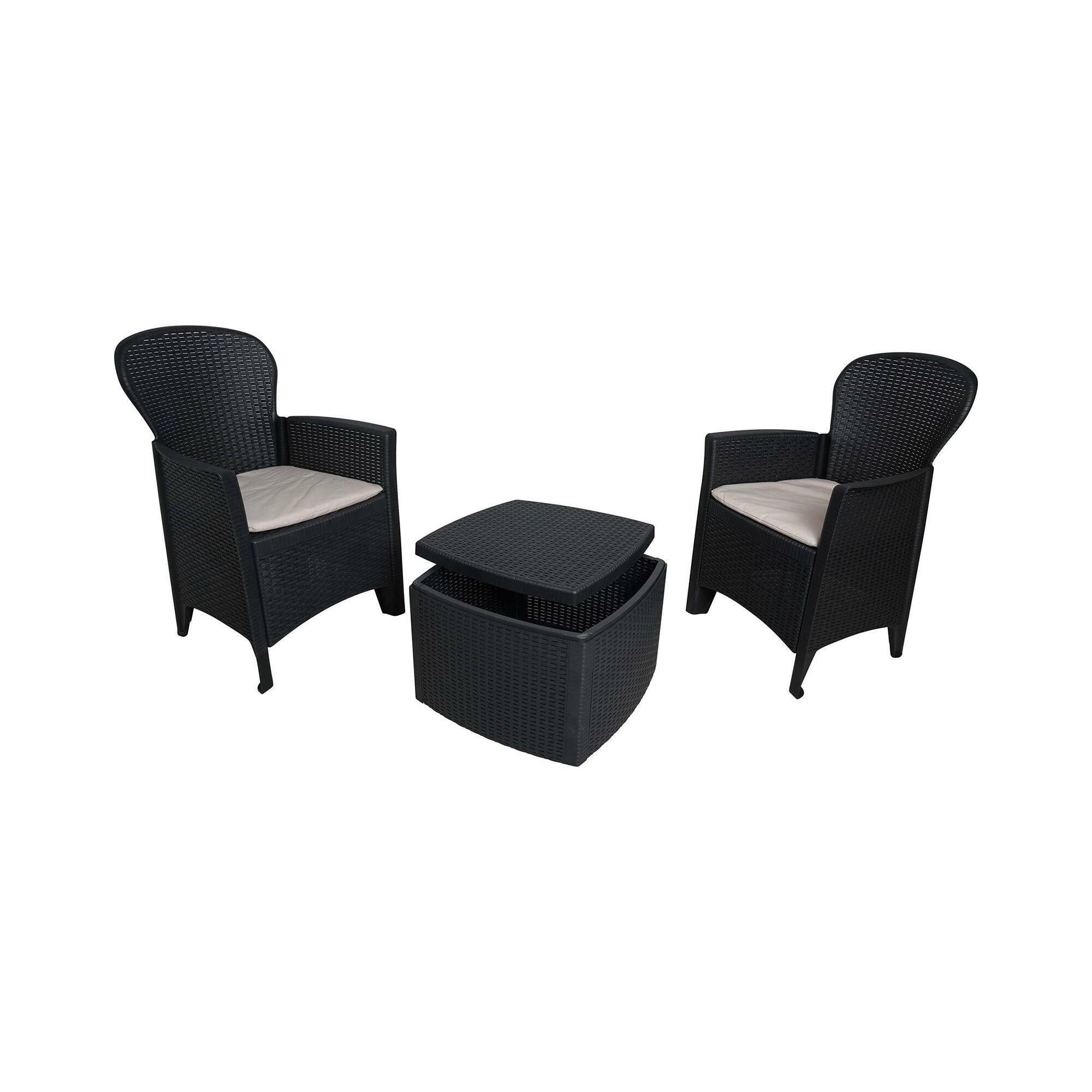 Dmora - Ensemble de salon d'extérieur Naples, Composition de jardin avec 2 fauteuils et 1 table de rangement, Salon effet rotin, 100% Made in Italy, Anthracite
