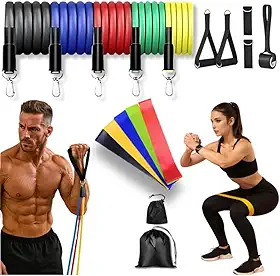 Kit 11 Peças Elástico Extensor + kit 5 Miniband Treino Em Casa Exercício Físico Academia Fisioterapia Musculação Pilates Yoga Aquecimento Funcional Alongamento Malhar Emagrecimento- Prime