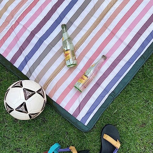 Image of Little Unicorn 5'x5' Outdoor Family Picnic & Beach Blanket | Durable & Water-Resistant Fabric | Compact Fold & Easily Wipes Clean | Zipper Pocket (Chroma Rugby Stripe)