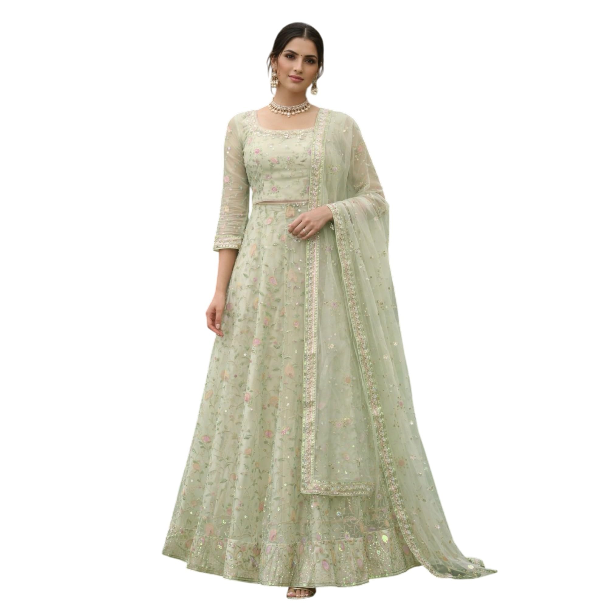 Women’s Net Lehenga Choli with Dupatta | Floral Embroidery Sequin Work | Semi Stitched Bridal Lehenga Set | Heavy Ethnic Wedding Outfit for Women Party, Festive Occasion-image-41