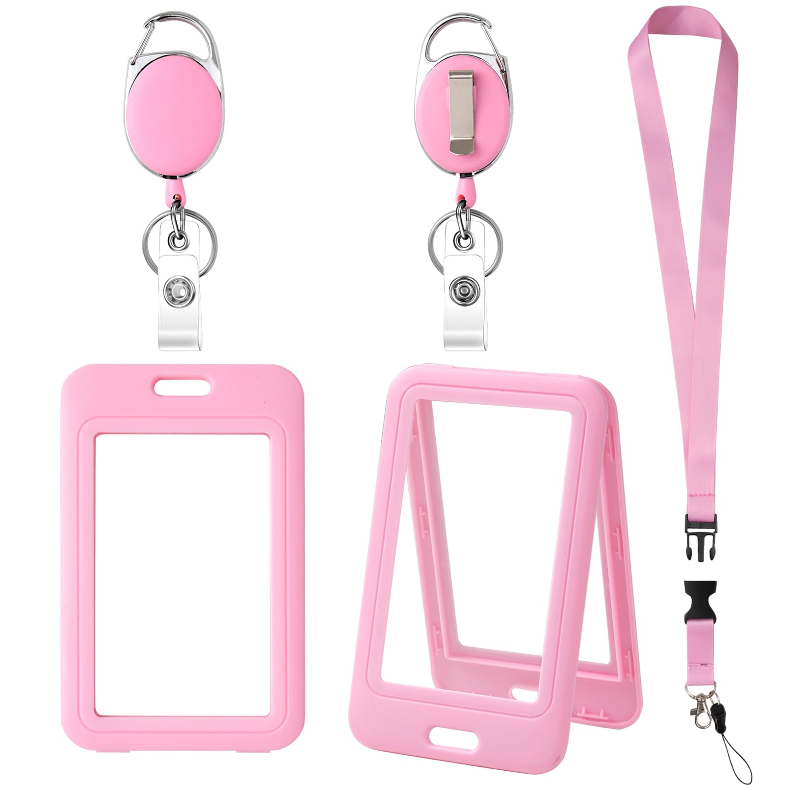 Porte-badge et clips rétractables, lanière avec boucle de déverrouillage, porte-carte, protection pour infirmière, femme, fille, enfant, enseignant, médecin, étudiant (rose vertical, double face)
