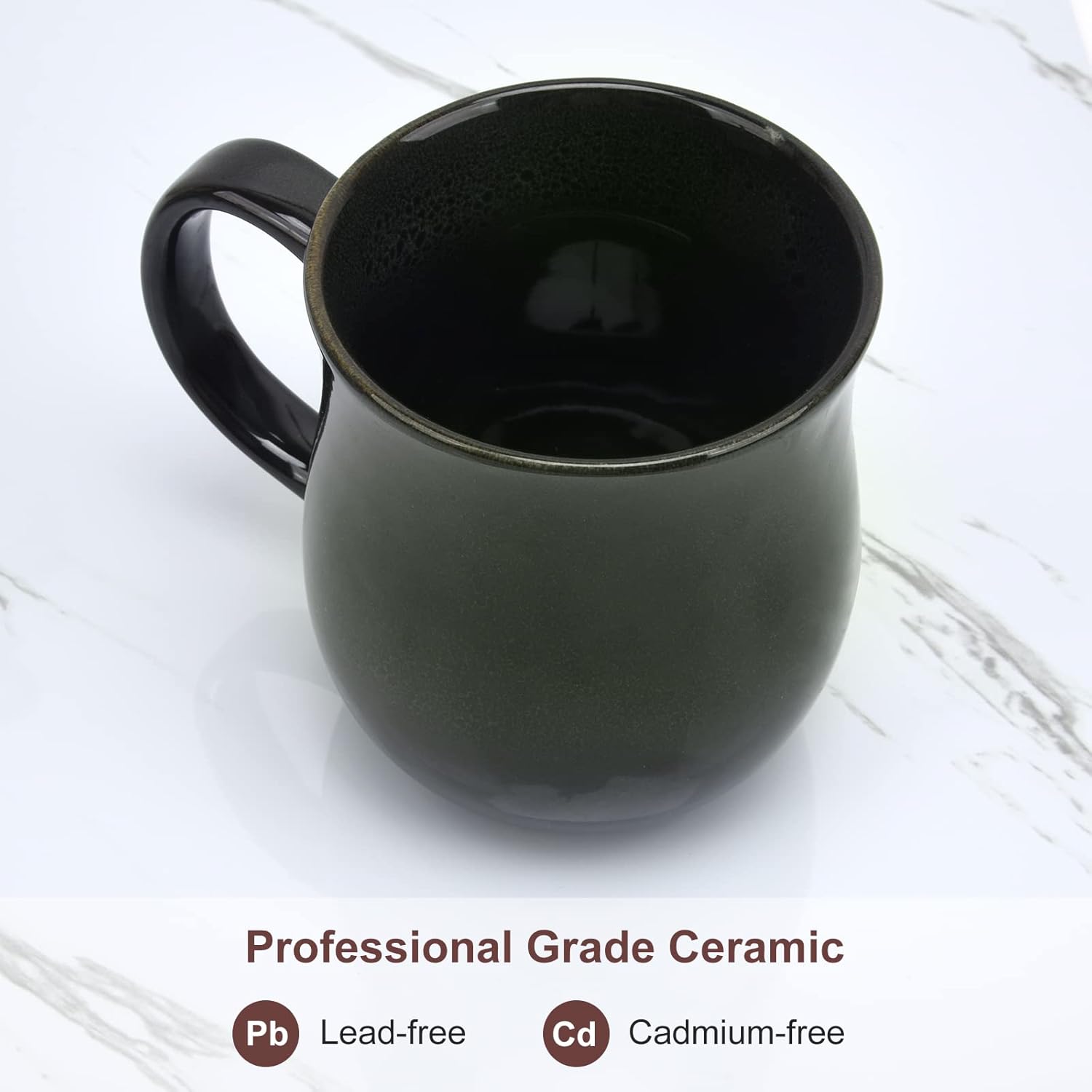 20 Oz Large Ceramic Coffee Mugs, 600ml Big Handle Handmade Pottery Tea Cup for Office and Home, Easy to Hold, Microwave and Dishwasher Safe, Hot Cold Drinking, Stylish Texture Glaze (Ink Green) - Image 4