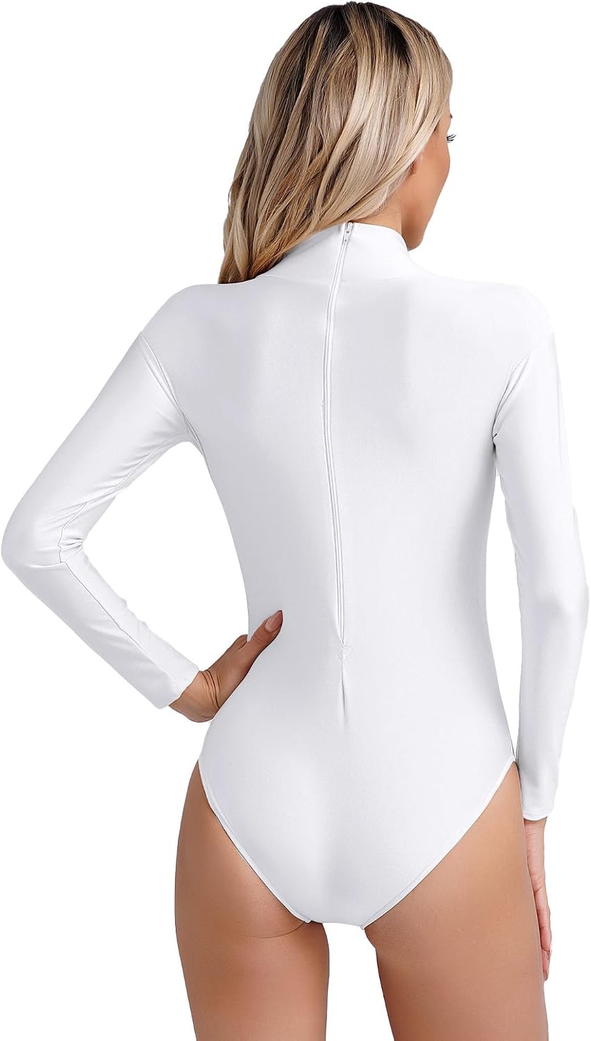 Women's Ballet Dance Leotard Mock Turtleneck Long Sleeve Spandex Gymnastic Bodysuit Dancewear