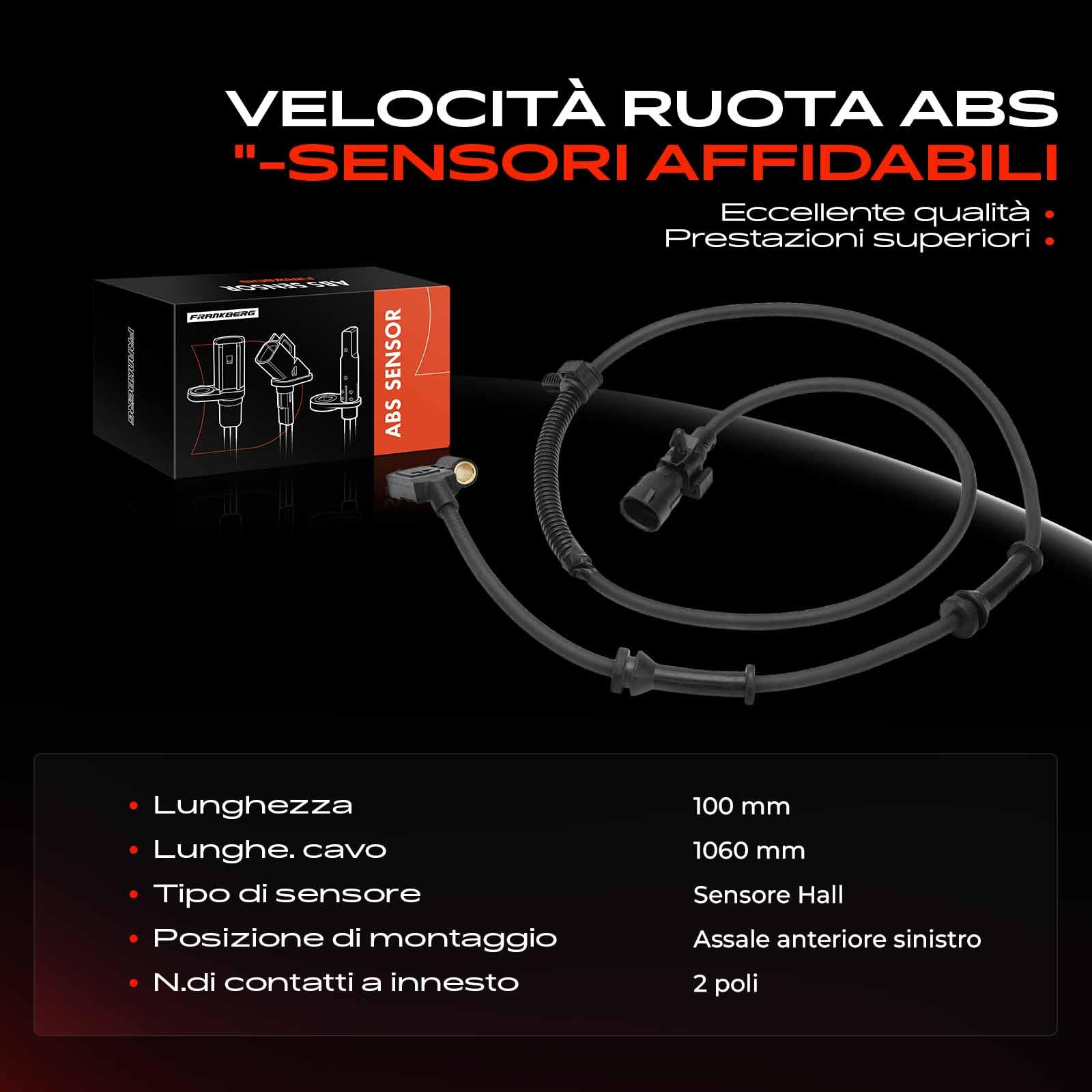 Frankberg Sensore ABS Velocità Ruota Anteriore Sinistra 56041317AB | Compatibile con: Grand Cherokee II WG WJ