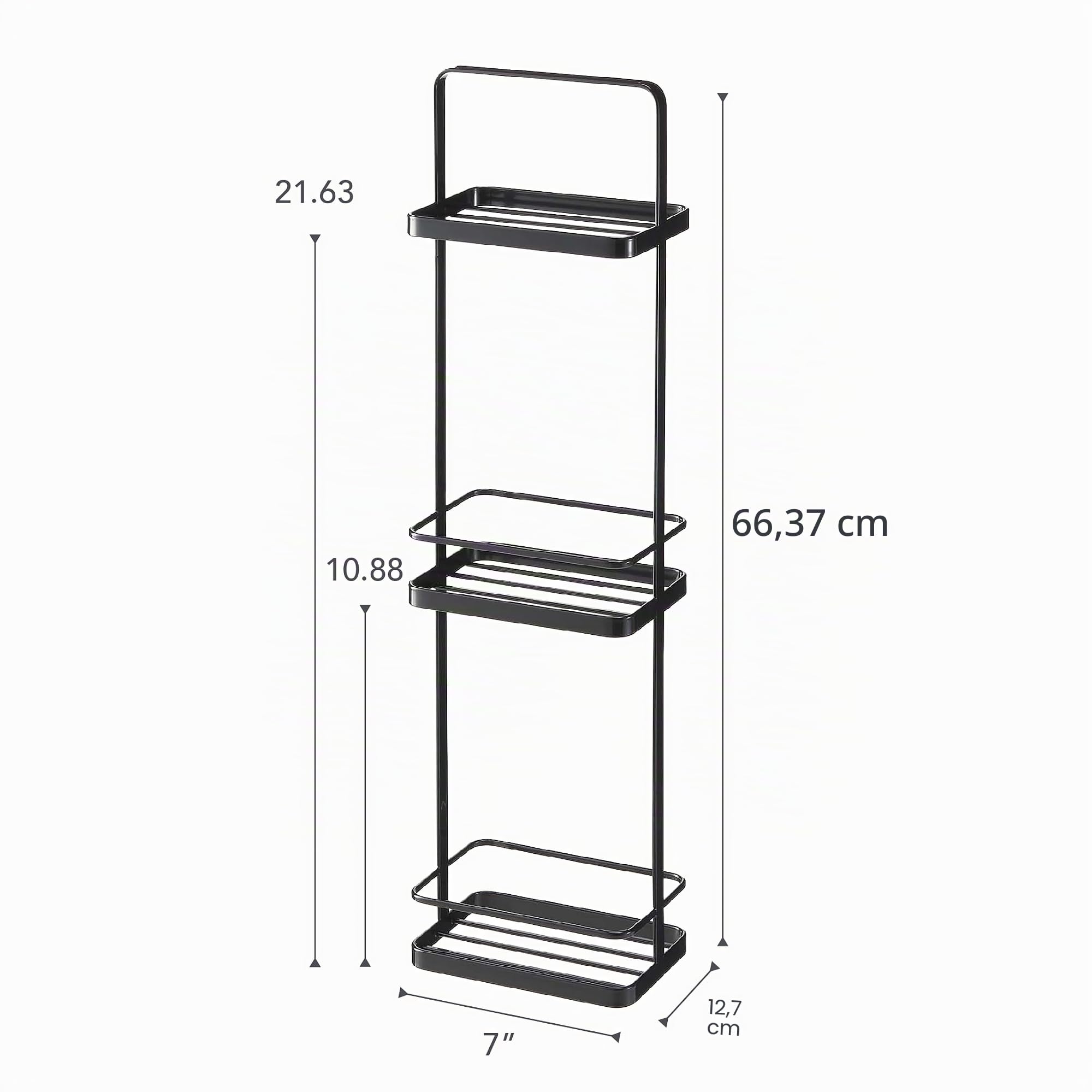 YAMAZAKI 6635 TOWER Estante de baño delgado de 3 niveles, negro, Acero, minimalista, 18 x 12 x 67 cm