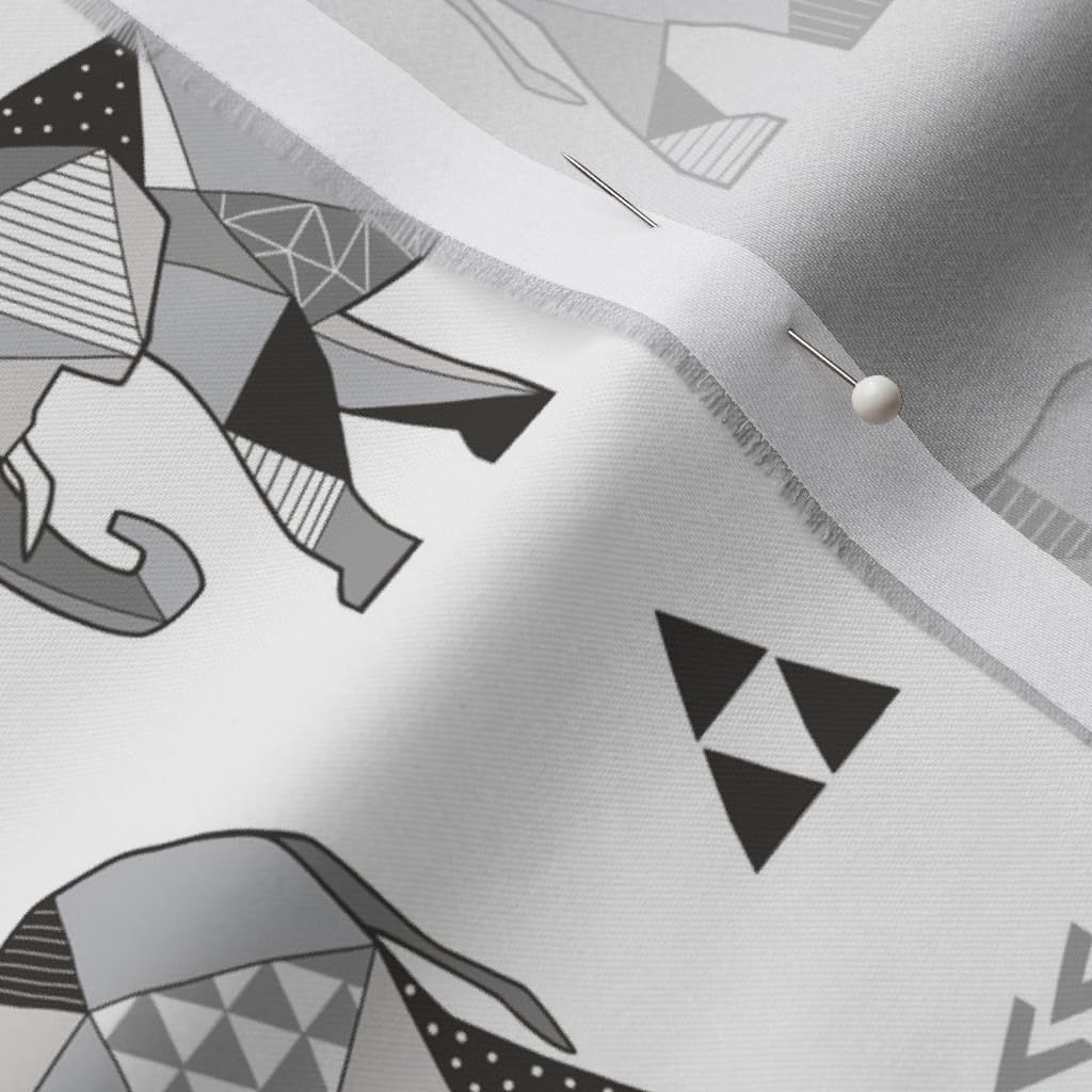Spoonflower Fabric - Elephants Geometric Triangles Gray Elephant Zoo Jungle Black White Printed on Organic Cotton Sateen Fabric by The Yard - Sewing Quilting Apparel Home Decor
