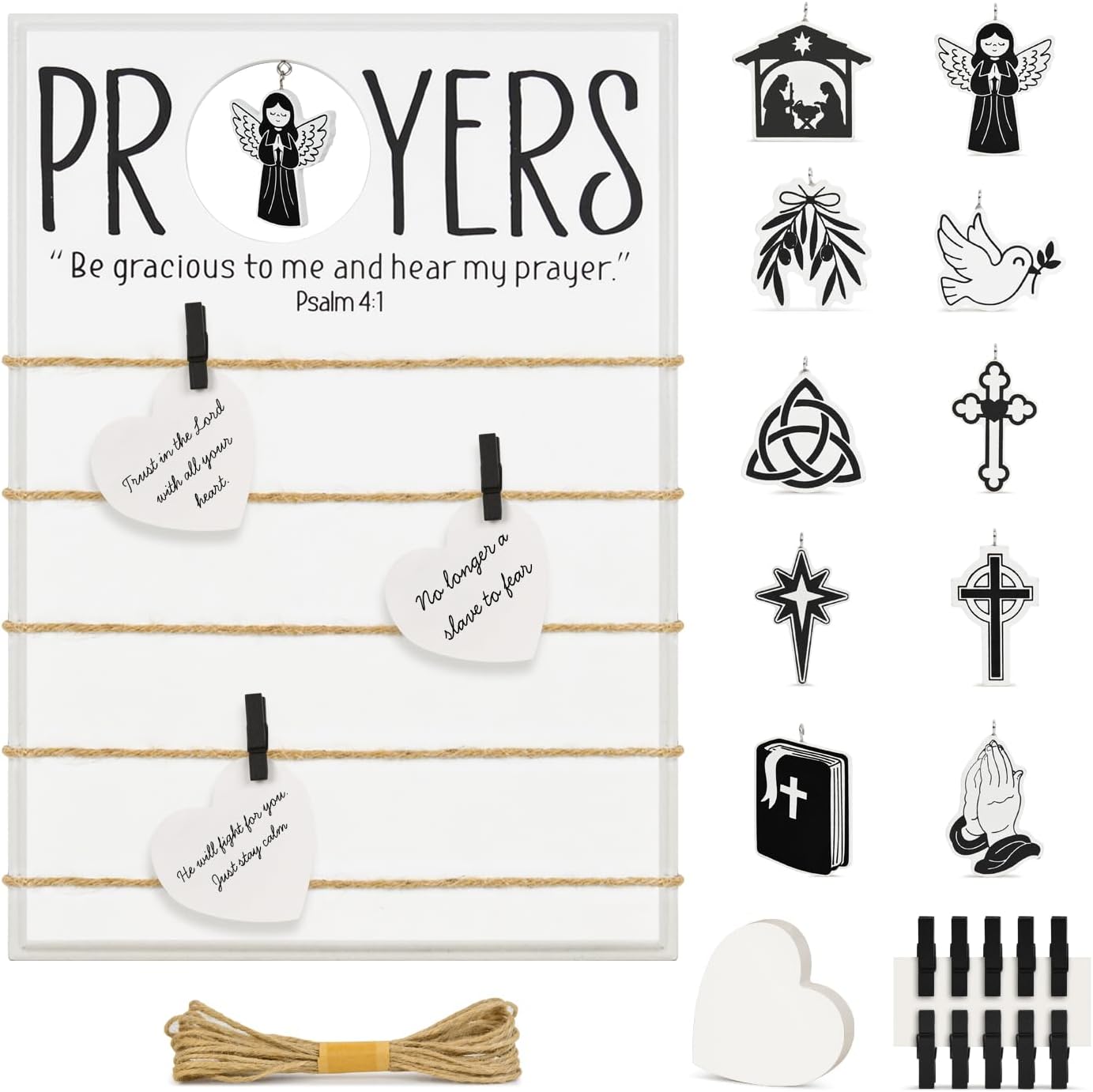 Winder Christian Religious Gifts Prayer Board Kits for Women,Interchangeable Pray Gifts with 10 Prayer Charms,17''x12''Wood Faith Wall Art,Bible Verse Decor for Home Church Mother's Day Easter
