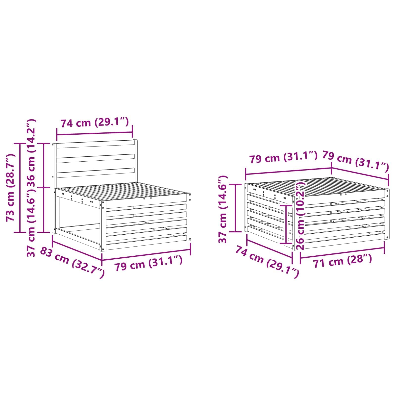 Gartengarnitur 5-teilig aus massivem Akazienholz wetterfestes Sitzgruppe Essgruppe für Terrasse Balkon Gartenmöbel Set mit Hockern und Sofas für Outdoor-Wohnbereich