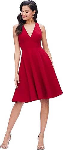 Dress the Population Catalina - Vestido midi sin mangas y acampanado para mujer