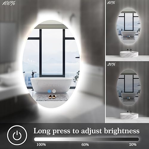 Miniatura 9 de TiliKuly Espejo de tocador ovalado iluminado de 25 x 38 pulgadas con luces sin marco, espejo retroiluminado ovalado para pared de baño, espejo LED