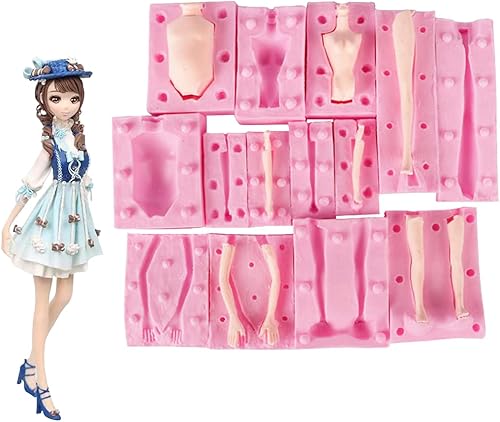 Molde de cuerpo de muñeca de caramelo suave, 7 piezas, moldes 3D para pasteles de brazo y pierna, arcilla suave, resina epoxi, molde de silicona,