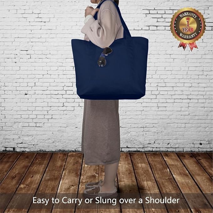 Image of 19x15 Inch Large Canvas Tote Bag | 100% Organic Reusable 330 GSM Cotton Handbag With Zipper Closure and Front Pocket for Shopping, Daily Use, Travel, Grocery, Gifting, Office and Storage