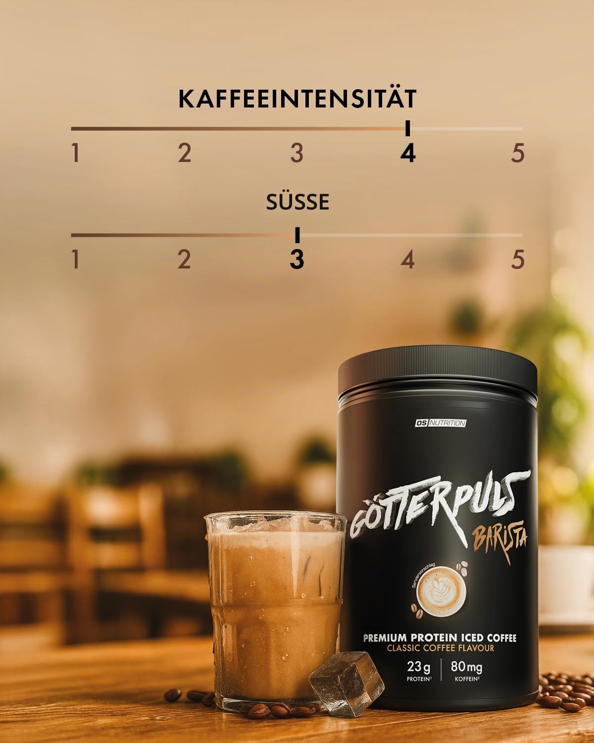 Götterpuls Barista Protein Iced Coffee 600g Pulver Classic Coffee | Mit 23g Eiweiß & 80mg Koffein – Mit echtem Kaffee-Extrakt – Whey Protein Isolat & Konzentrat – 20 Portionen