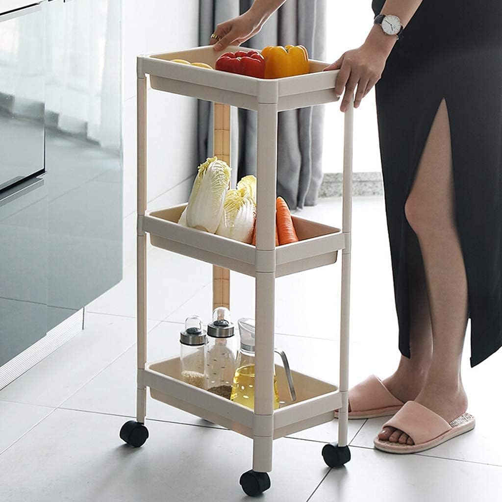 Storage Rack Mobile Dining Van Kitchen Storage Rack Pla Wheeled Storage Box Drain Design with Hanging Basket Kitchen/Bathroom/Bedroom 14.37X9.01X29.53 inch,White,Without Frame (White Without frame)