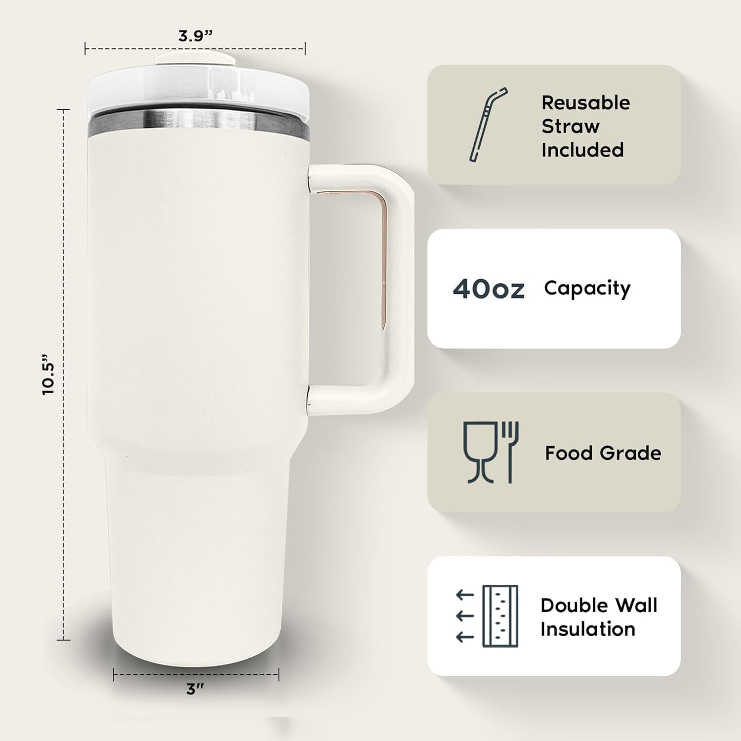 Aldea Tumbler with Handle and Straw Lid Insulated Reusable Stainless Steel Water Bottle Travel Mug Iced Coffee Cup Travel Mug for Hot and Cold Beverages (40 oz - crem) 1