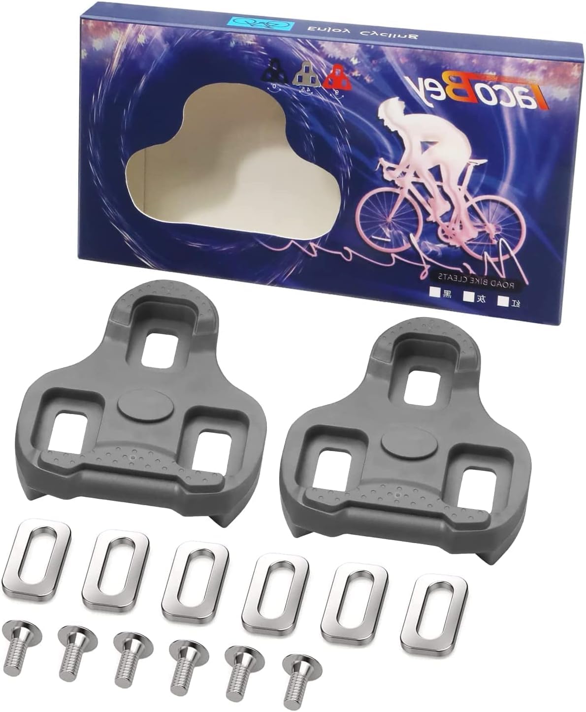 Tacobey Calas de Ciclismo Compatible con Look keo Pedales, Calas de Bicicleta con Tornillos, Negro 0° /Rojo 9° /Gris 4.5°
