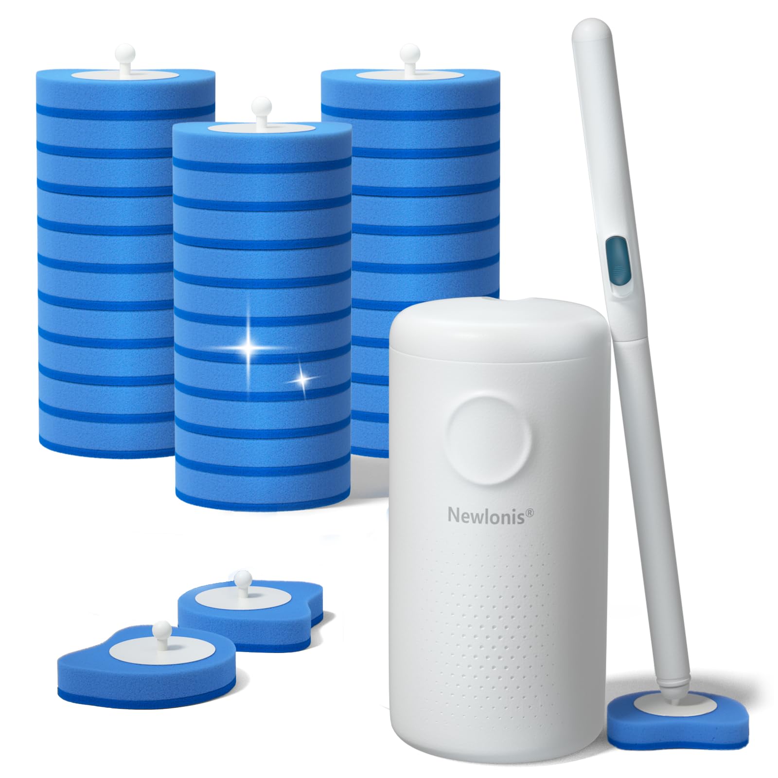 Newlonis Disposable Toilet Brush with 32 Refills Wall-Mounted Toilet Bowl Cleaning Wand Toilet Brush and Holder Set