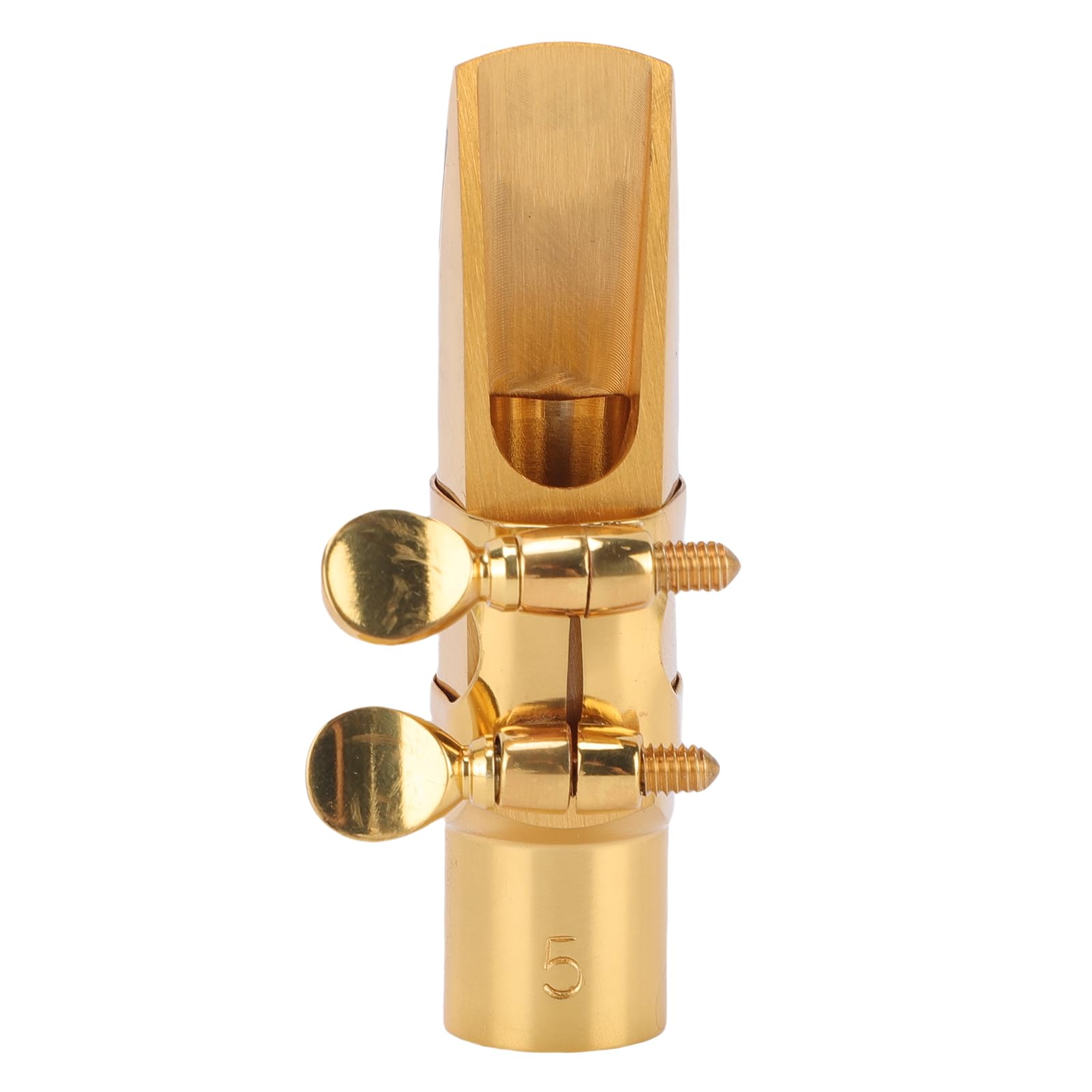 Luqeeg Tapa de la Boquilla de Saxofón Soprano, Boquilla de Saxo Bb de Metal de Latón con Tapa y Abrazadera, Mejora del Sonido y Estabilidad Optimizada para Estudiantes Principiantes
