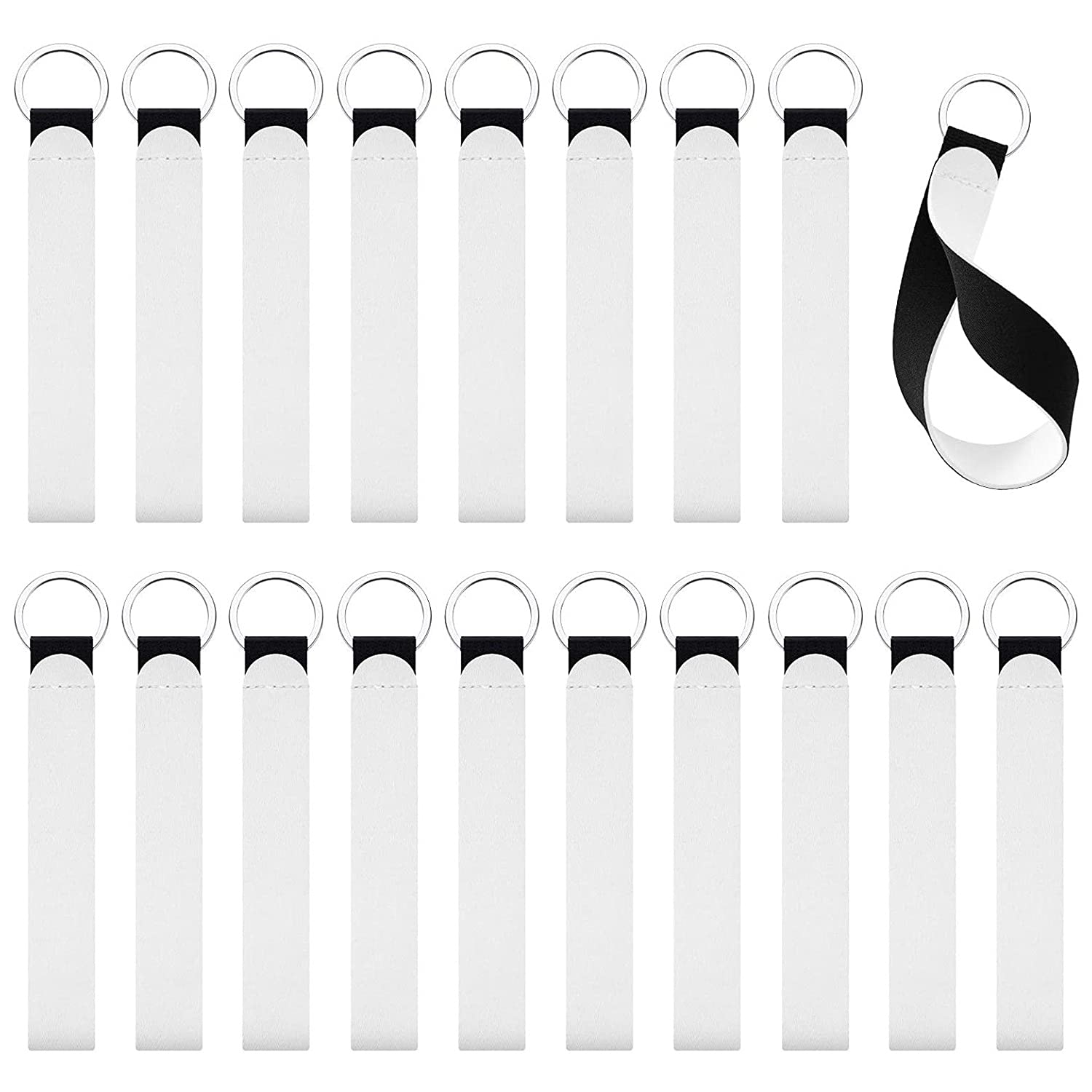 Agwuoetr White & Black 20 Pieces Sublimation Blank Neoprene Wristlet Lanyards Strap Neoprene Wristlet Keychain Wrist Lanyard Keychain Holder