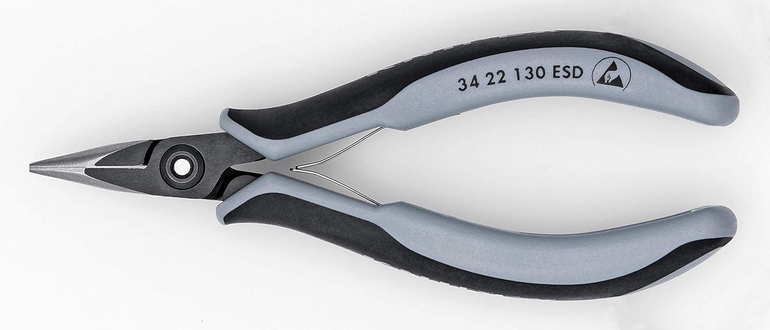 Knipex Pince de préhension de précision pour l’électronique ESD avec poignées multimatières 130 mm, 34 22 130 ESD