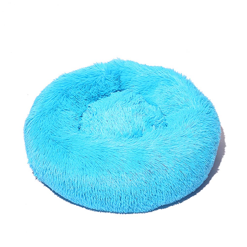 Lukery Dog Cat Donut Bed, Fluffy Plush Puppy Kitten Cuddler Round Bed, Warm and Soft Pet Cosy Anti Anxiety Beds for Small/Medium/Large Dogs (80CM,Blue)