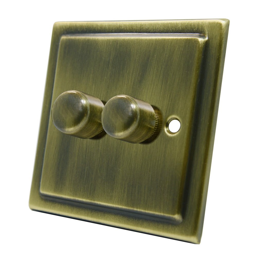 Aet Vab2gdimled Victorian Antique Brass 250W-10 Amp Double 2-Gang 2 Way 250W Led Light Dimmer Switch, 240 V 700461520276