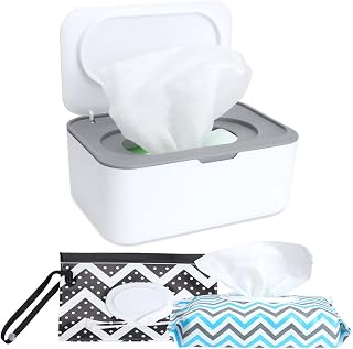 Wipes Dispenser Portable Baby Wipe Holder with 2pcs Wet Wipe Pouch, Reusable Baby Diaper Wipes Container Tissue Box Keeps Wet Wipes Moist and Fresh for Baby Adult Regular Storage Travel Outdoor
