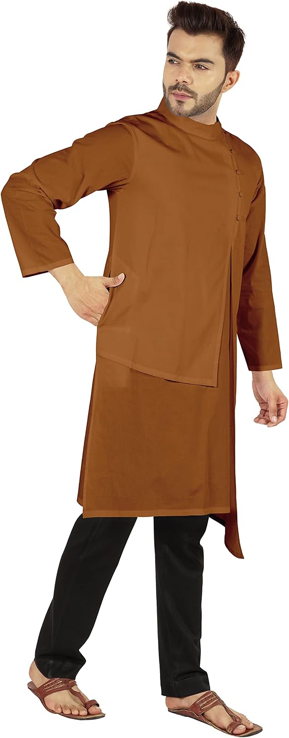 Atasi Indian Designer Kurta for Mens Party Wear Solid Color Ethnic Long Shirt
