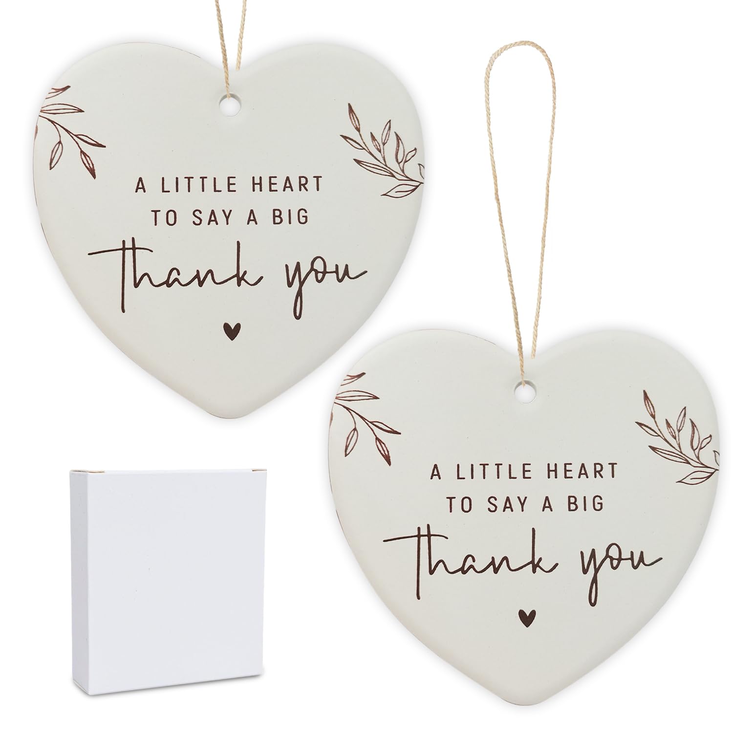 2Pcs Thank You Gift, Heart Shape Ceramic Thank You Plaque with Box, Hanging Keepsake Ornaments Sentimental Gift - A Little Heart to Say A Big Thank You