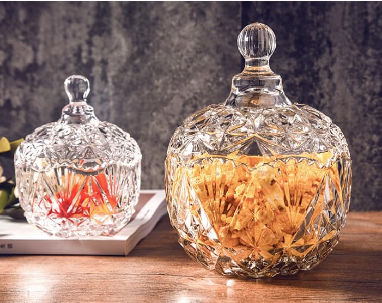 Glass Candy Dish Candy Jar with Lid Decorative Candy Bowl Crystal Covered Candy Storage Food Jars Container Organization for Home Party Wedding Display (Transparent) - Image 9