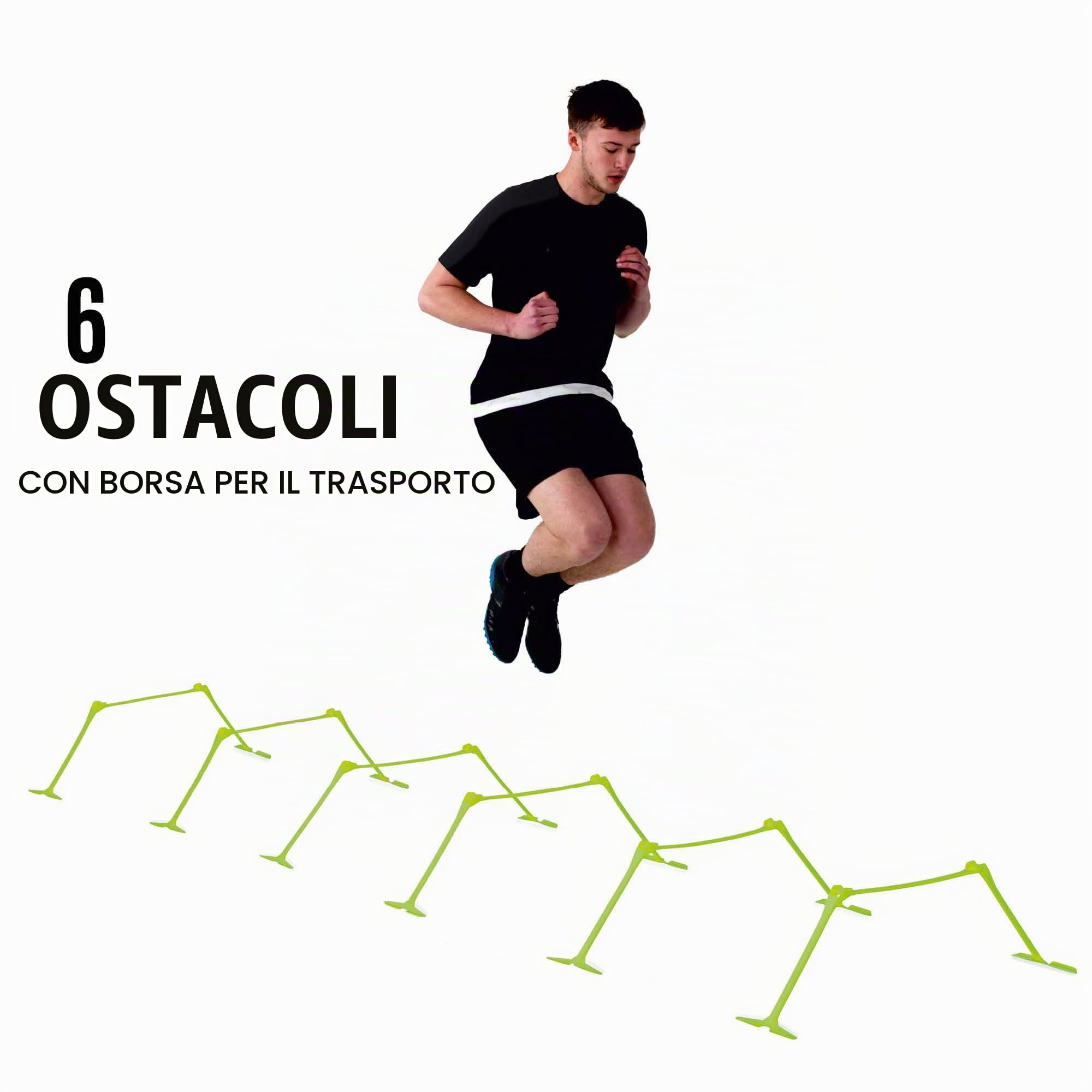 Quickplay PRO Ostacoli per l'allenamento della velocità a Scatto rapido e Altezza Regolabile - Set da 6
