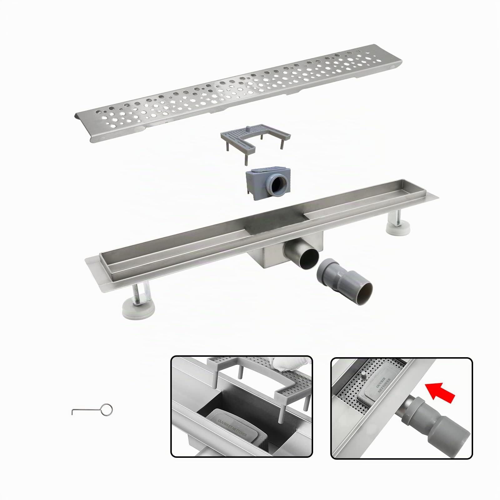 Caniveau Douche Italienne, Bulles Caniveau Douche 100 cm, Caniveau Douche en Acier Inoxydable avec Siphon et Filtre