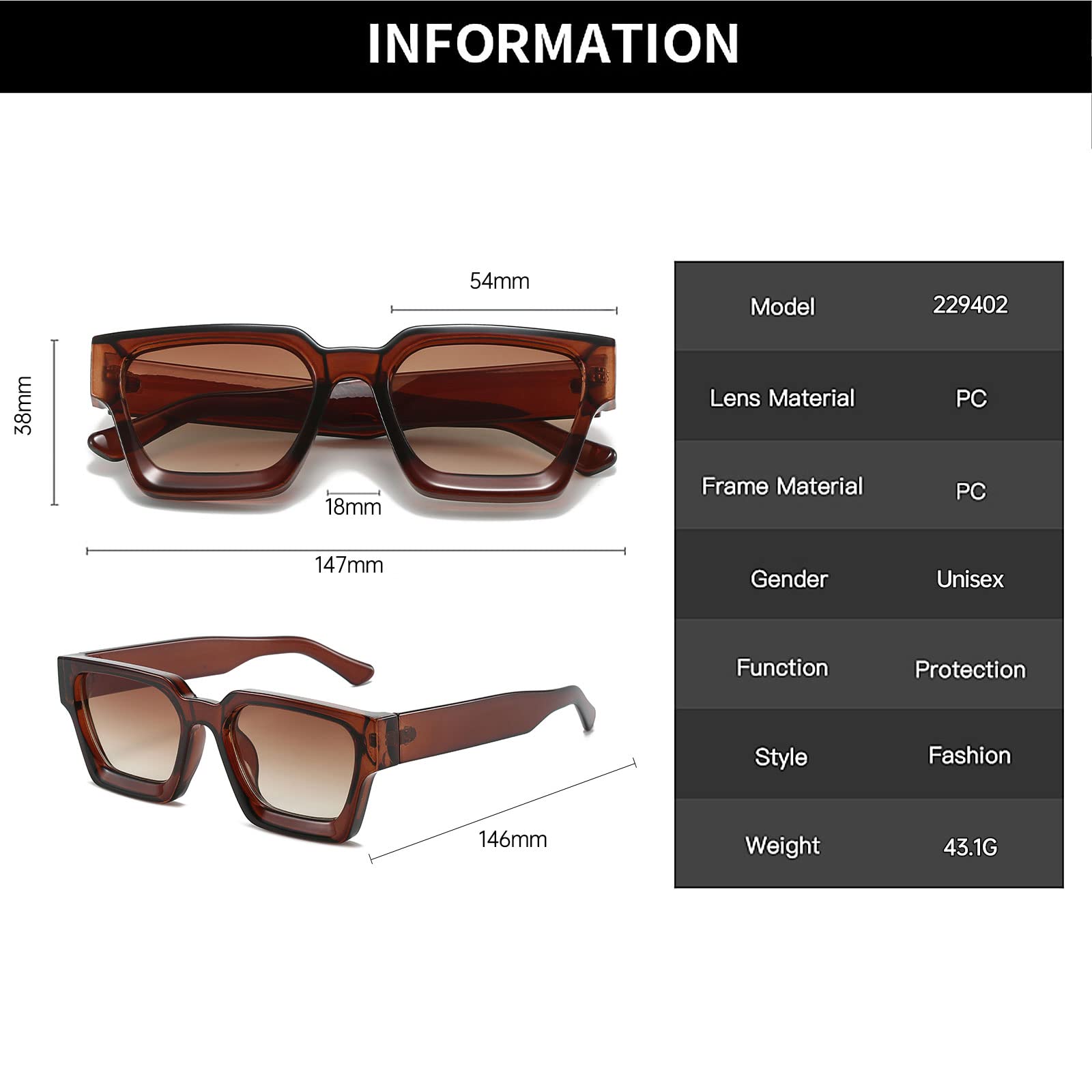 YAMEIZE Rettangolari Quadrati Occhiali da Sole-da Uomo Moda Rettangolari da Donna con Protezione UV400 Retrò Vintage Occhiali