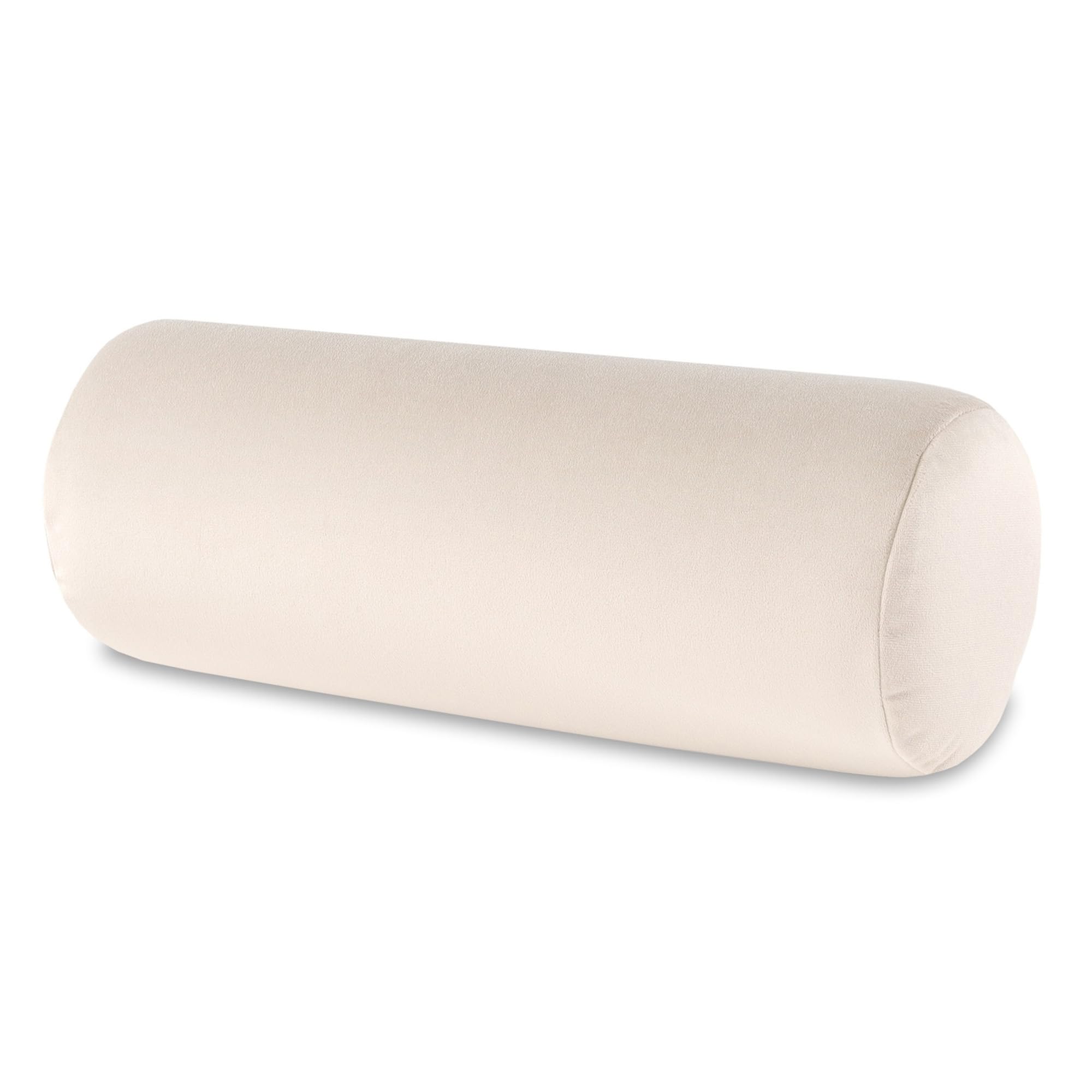 Cuscino Cilindrico In Memory Foam Per Collo, Schiena E Ginocchia - 40x15 Cm, Fodera In Velluto Beige - Per Letto E Divano
