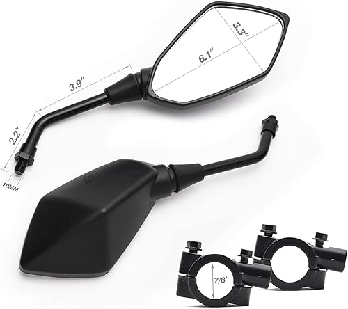 Miniatura 5 de Espejos de motocicleta para ATV, montaje de manillar de 7/8 pulgadas, perno roscado de 0.315 pulgadas, 0.394 pulgadas, compatible con motocicletas,