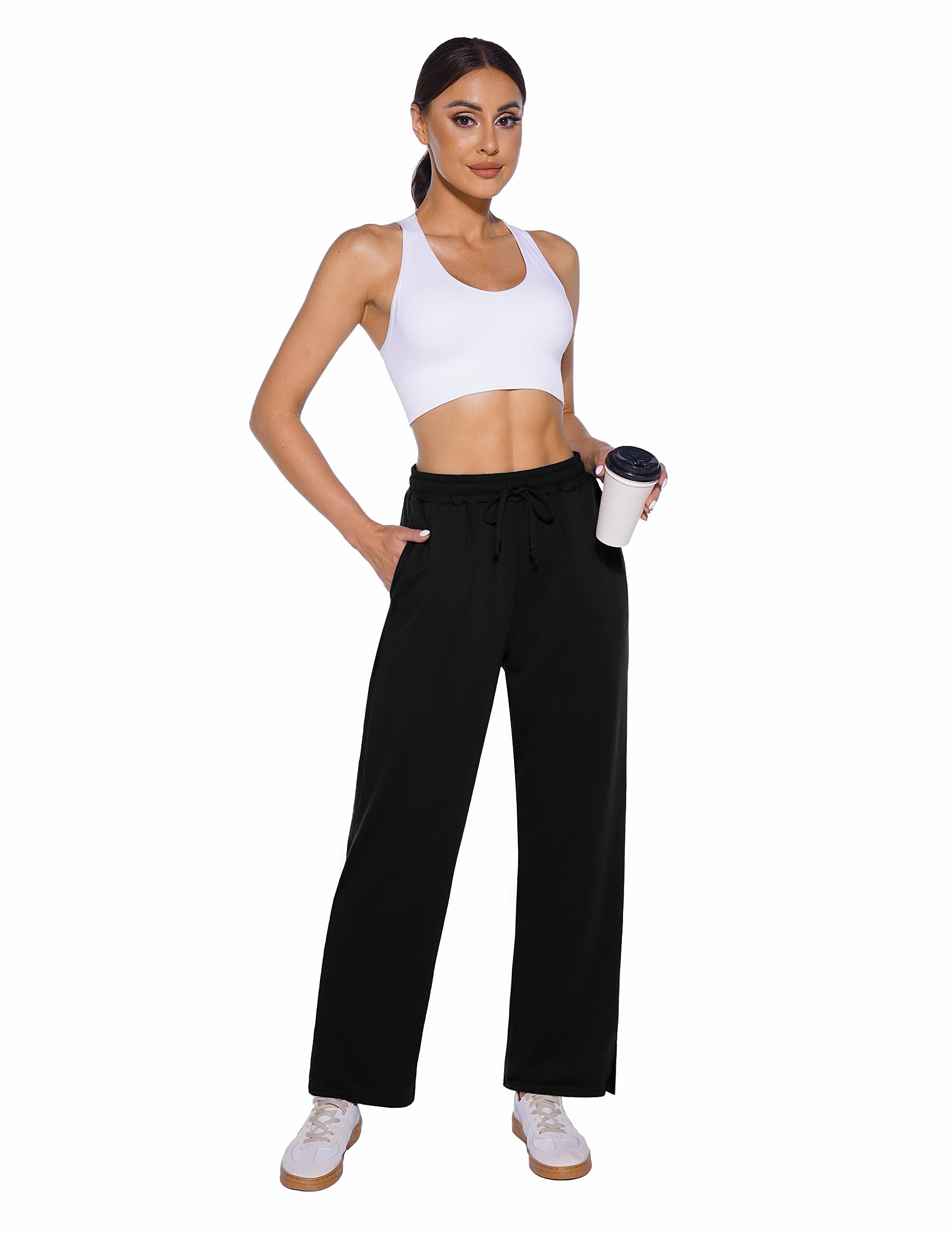 Demegimi Pantalones Deportivos Mujer Algodón Deportivos Recortados Pantalones con Bolsillos Laterales para Yoga y Correr