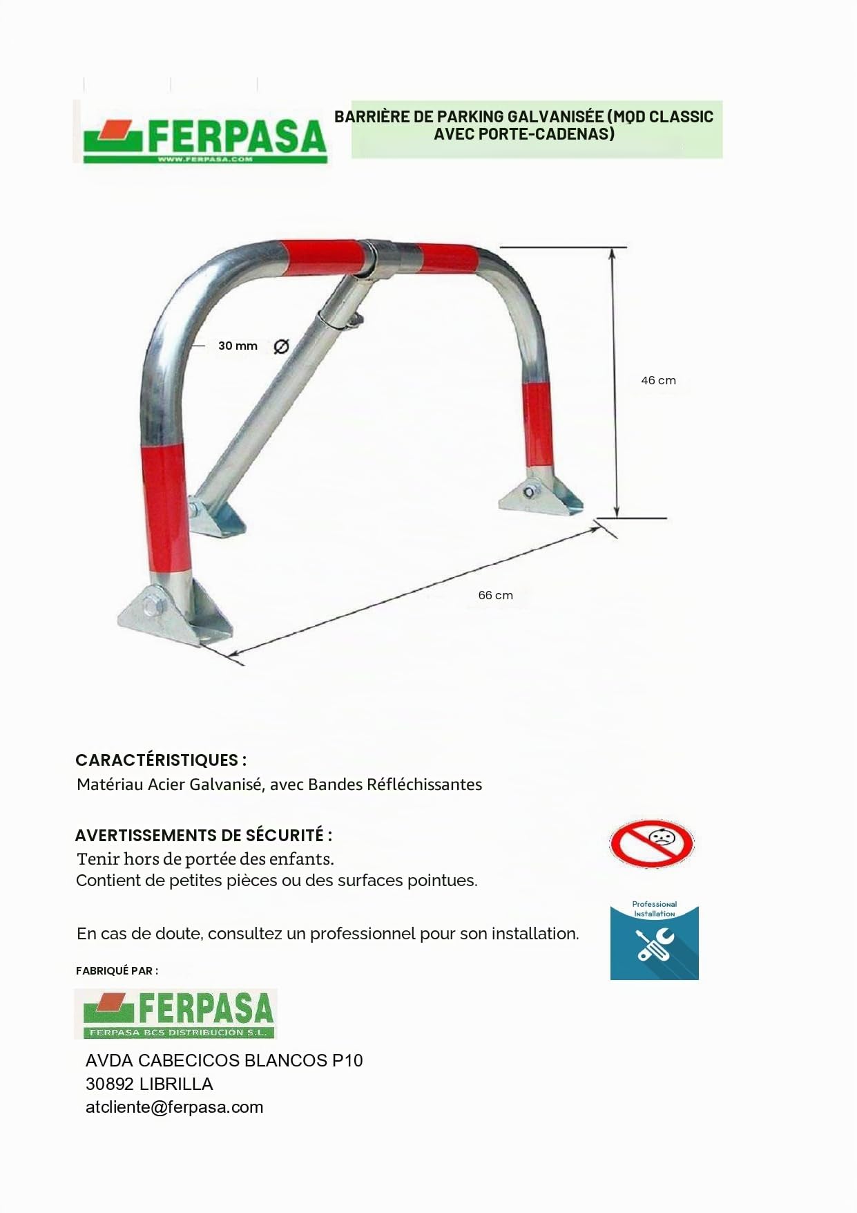 BARRIÈRE DE PARKING EN ZINC AVEC PORTE-CADENAS
