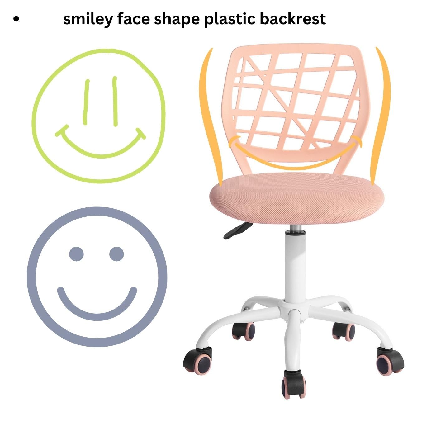 FurnitureR Silla de Oficina para el hogar, Asiento de Ordenador Moderno y Ajustable, Silla de Oficina sin apoyabrazos Giratorio, Silla de Oficina para jóvenes, Sala de Estudio, Rosa