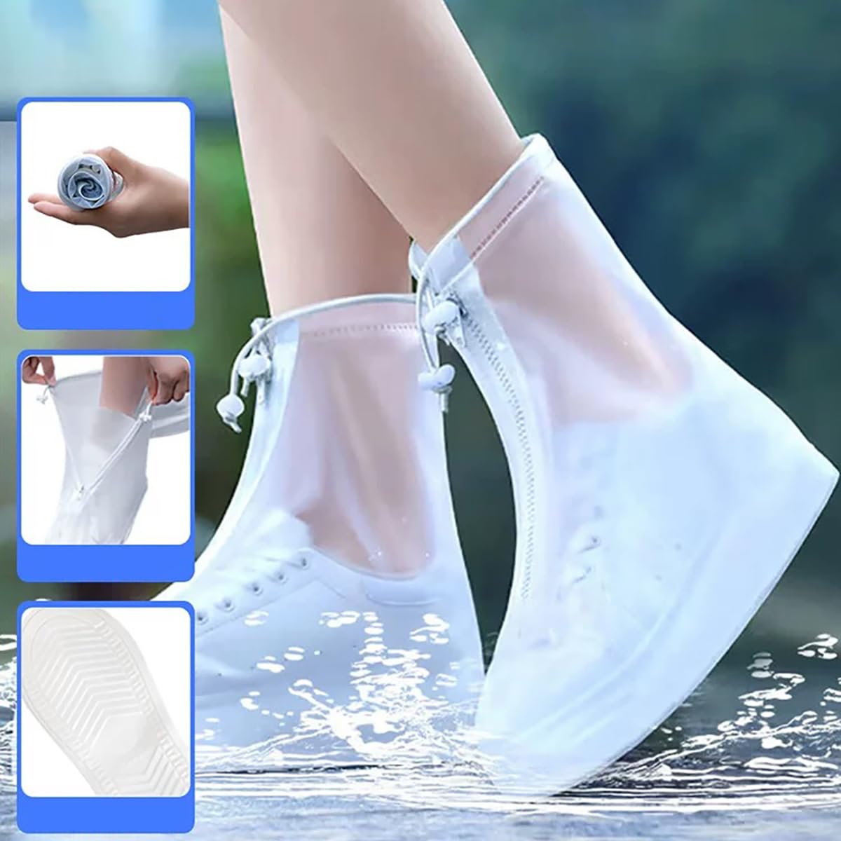2 paia di copriscarpe impermeabili con chiusura lampo, parapioggia, copriscarpe, trasparenti, da pioggia, riutilizzabili, antiscivolo, taglia L, per scarpe 39-40