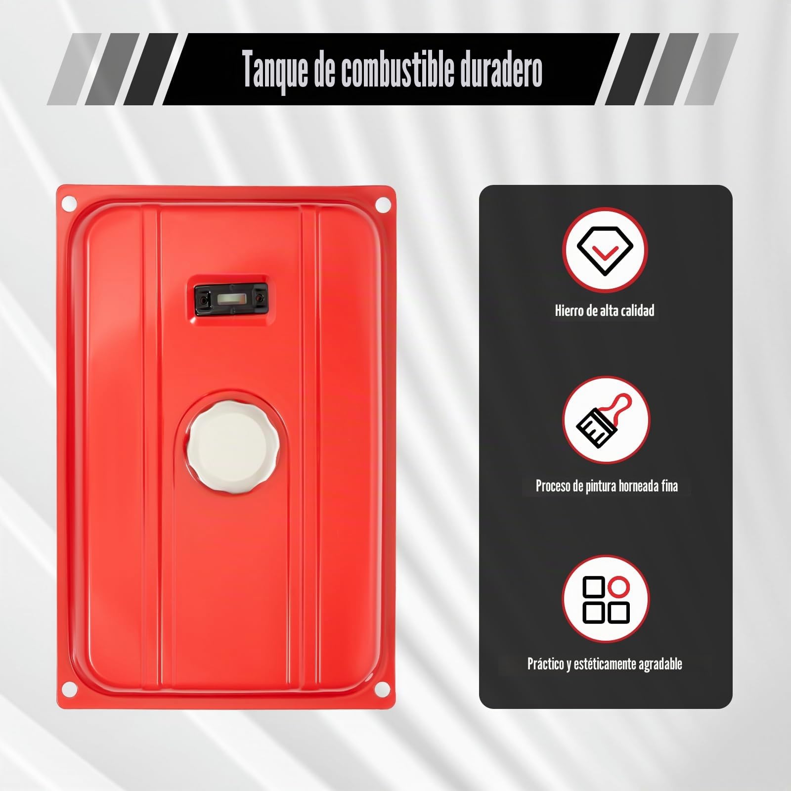 Depósito de combustible para generador [15L de hierro] Tanque de gasolina universal para generadores de electricidad, incl. filtro y llave de gasolina, 54,9x36 cm (Rojo) para construcción