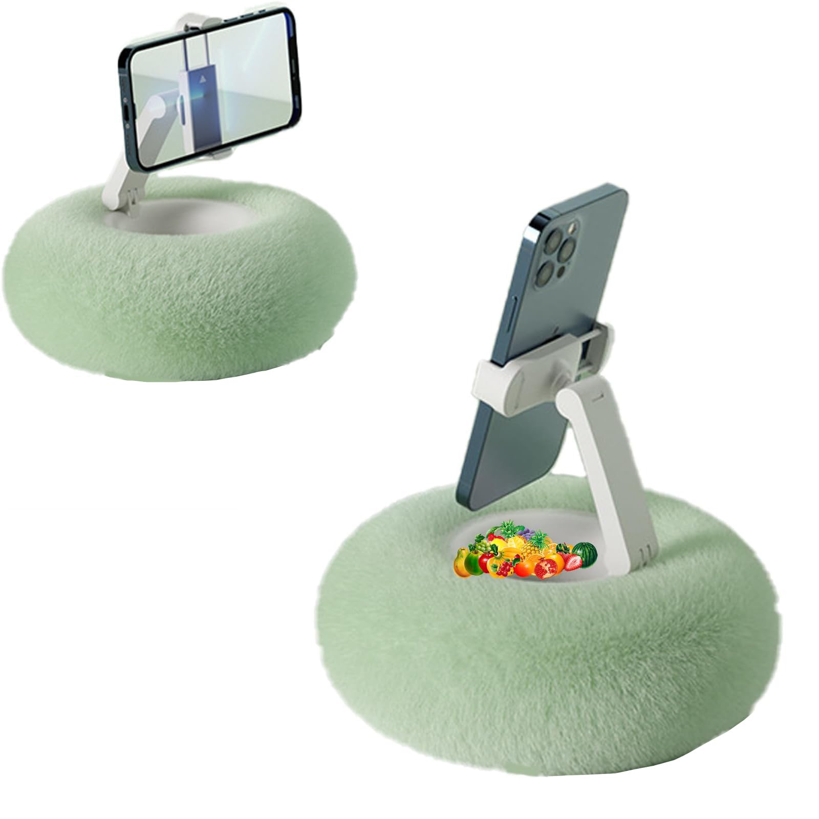 Phone Pillow Stand for Reading, Adjustable Cute Fuzzy Bowl with Phone Holder, 360 Adjustable with Soft Plush Fabric, for Rest Reading in Bed (Green,