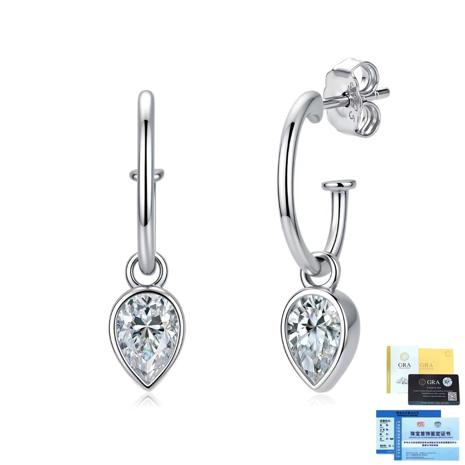 Uniseks 925 Sterling Silver Gruszka Moissanite Kolczyki wiszące Łza Kropla Otwarte Hoop 1.6ctw D Kolor VVS Lever Back Hipoalergiczny dla wrażliwych uszu Prezent
