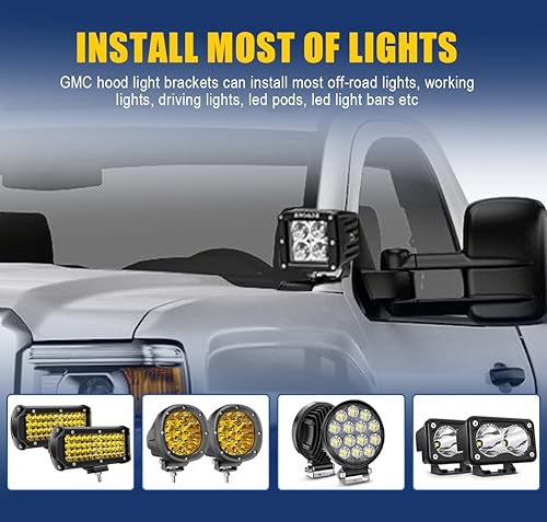 Miniatura 4 de ADTOPI - Soporte de montaje de capó de metal negro para antena de luz de cubo de luz todoterreno, compatible con Chevy Suburban Tahoe Silverado